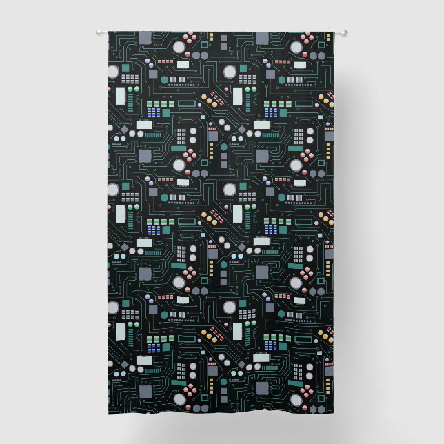 Computer Circuit Board Pattern Office Decor Blackout Curtains (Front)