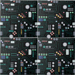 Computer Circuit Board Pattern Office Decor Ceramic Tile