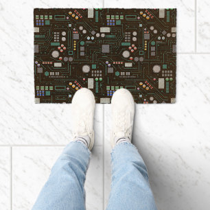 Computer Circuit Board Pattern Office Decor Fiber Doormat