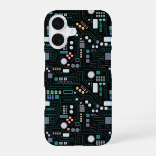 Computer Circuit Board Pattern Office Decor iPhone 16 Case