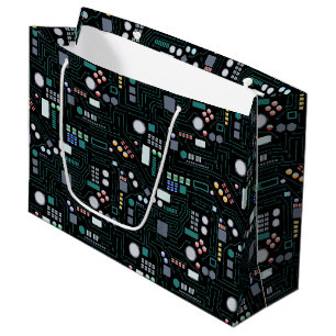 Computer Circuit Board Pattern Office Decor Large Gift Bag