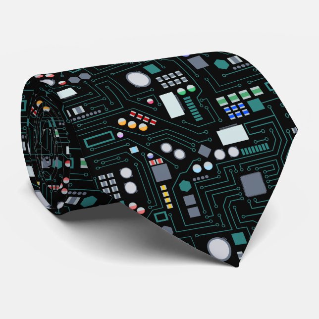Computer Circuit Board Pattern Office Decor Neck Tie (Rolled)