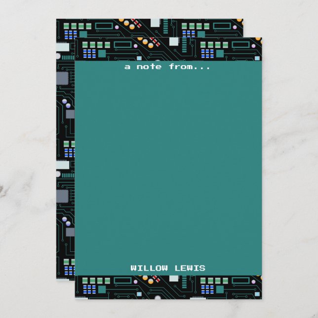 Computer Circuit Board Pattern Office Decor Note Card (Front/Back)