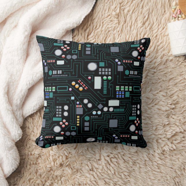 Computer Circuit Board Pattern Office Decor Throw Pillow (Blanket)