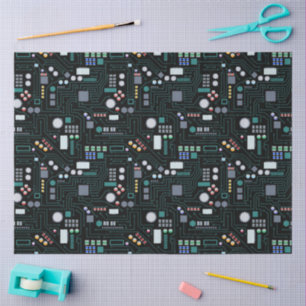 Computer Circuit Board Pattern Office Decor Tissue Paper