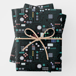 Computer Circuit Board Pattern Office Decor Wrapping Paper Sheets