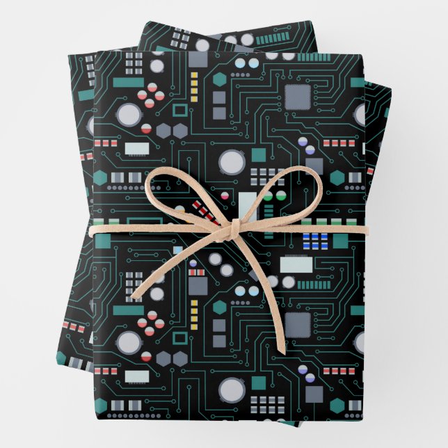 Computer Circuit Board Pattern Office Decor Wrapping Paper Sheets (In situ)