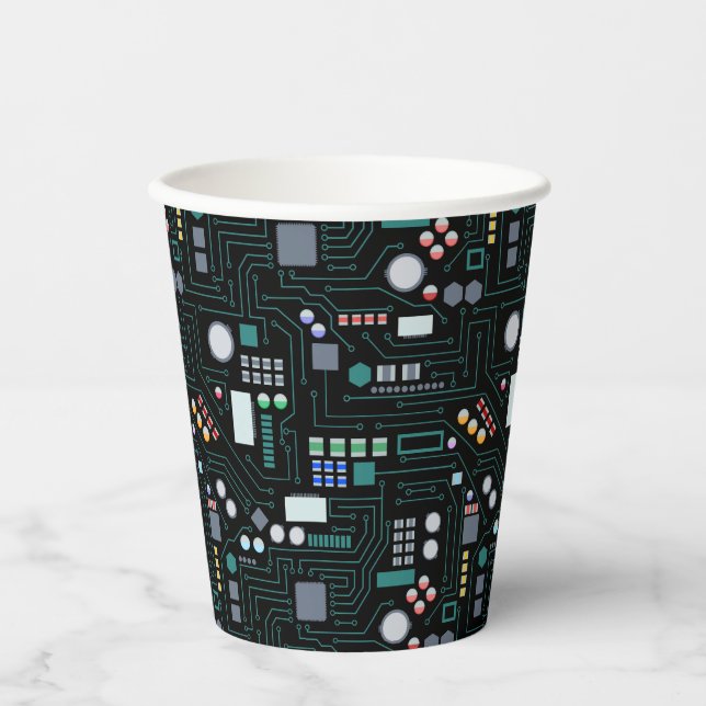 Computer Circuit Board Pattern  Paper Cups (Front)