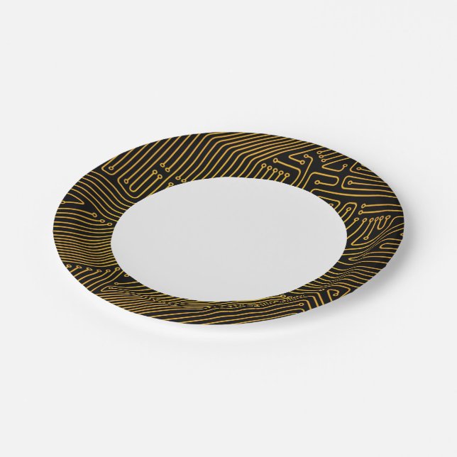 Computer circuit board pattern paper plates (Angled)