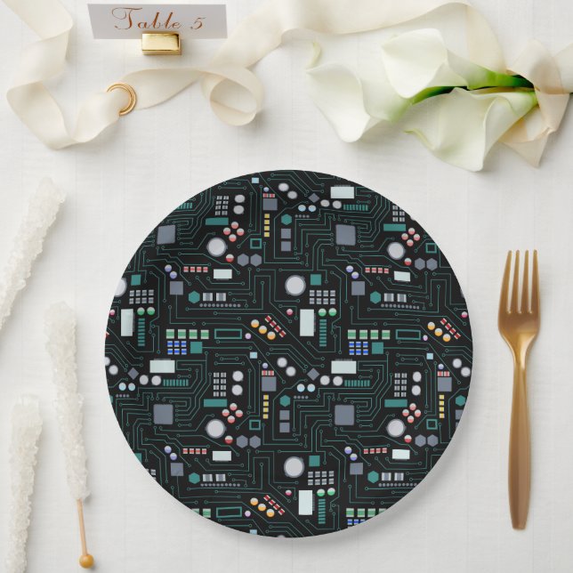 Computer Circuit Board Pattern  Paper Plates (Wedding)