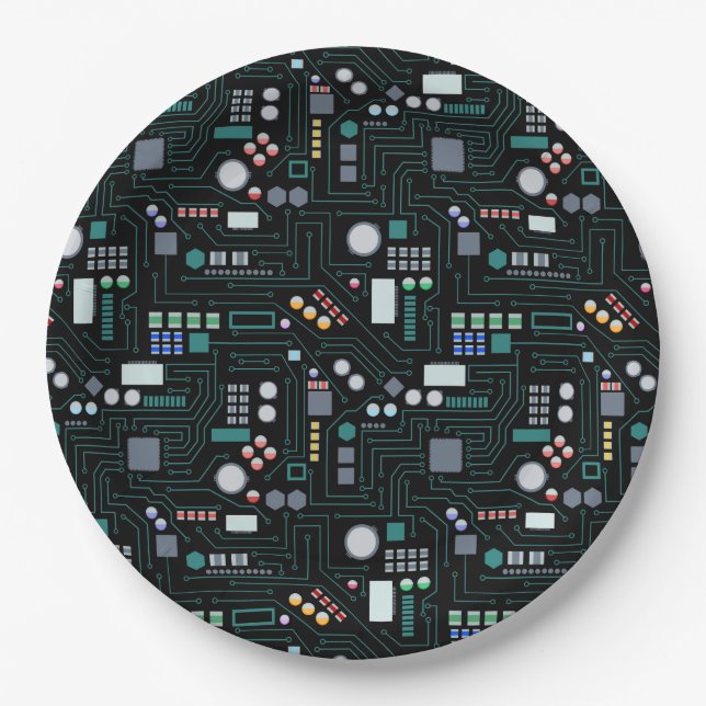 Computer Circuit Board Pattern  Paper Plates (Front)
