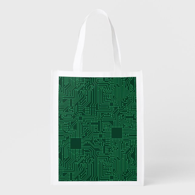 Computer circuit board reusable grocery bag (Front)