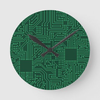 Computer Circuit Board Round Clock by boutiquey at Zazzle
