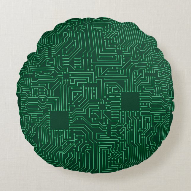 Computer circuit board round pillow (Front)