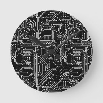 Computer Circuit Board Round Wall Clock by ReligiousStore at Zazzle