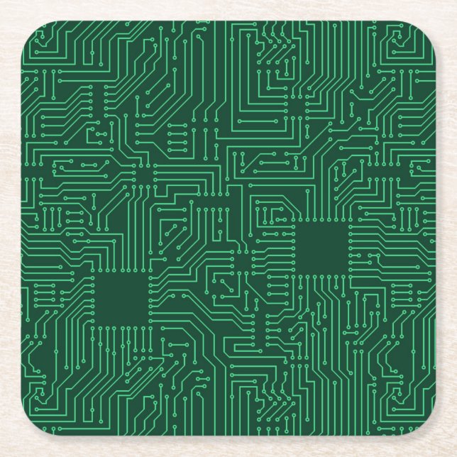 Computer circuit board square paper coaster (Front)