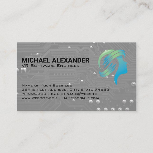 Computer Circuit Board | VR Headset Tech Business Card (Front)