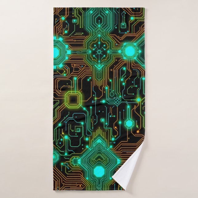 computer circuit board with many lights bath towel (Bath Towel)