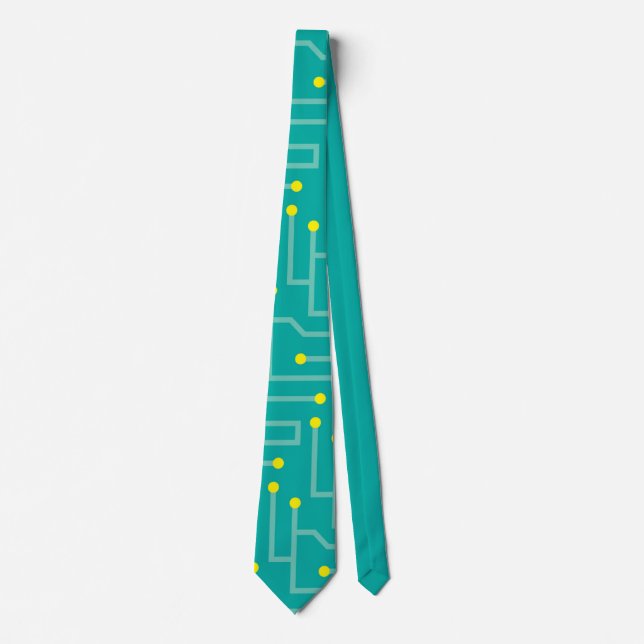 Computer Circuit Board yellow blue Tech Neck Tie (Front)