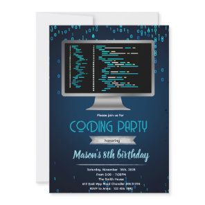 Computer coding birthday party invitation