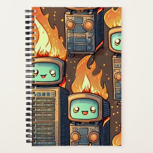 Computer Crash Fire Funny Tech Humor Notebook