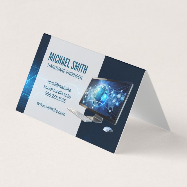 Computer Desktop | Modern Technology Digital Business Card (Front)