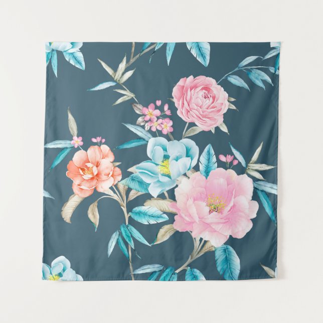 Computer drawn beautiful flowers illustrationflowe tapestry (Front)