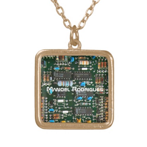 Computer Electronics Printed Circuit Board Image Gold Plated Necklace