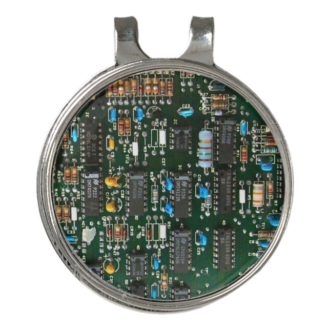 Computer Electronics Printed Circuit Board Image Golf Hat Clip (Front)