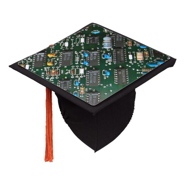 Computer Electronics Printed Circuit Board Image Graduation Cap Topper (Angled)