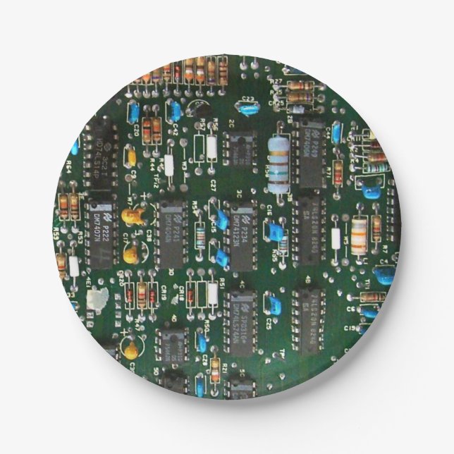 Computer Electronics Printed Circuit Board Image Paper Plates (Front)
