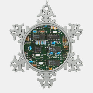 Computer Electronics Printed Circuit Board Image Snowflake Pewter Christmas Ornament