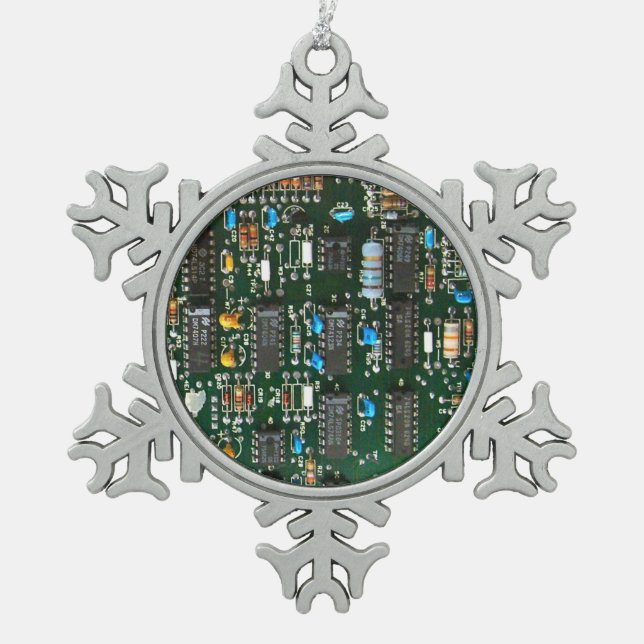Computer Electronics Printed Circuit Board Image Snowflake Pewter Christmas Ornament (Front)