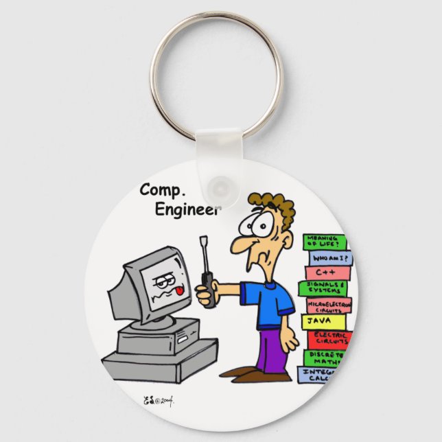 Computer Engineer Cartoon Keychain (Front)