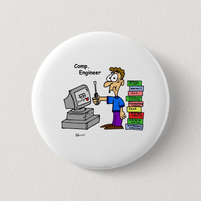 Computer Engineer Cartoon Pinback Button (Front)