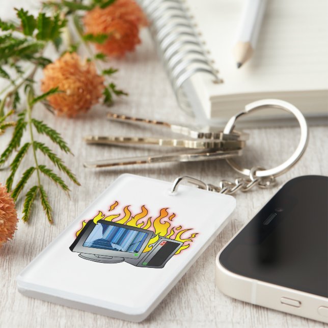Computer Fire Acrylic Keychain (Front Right)