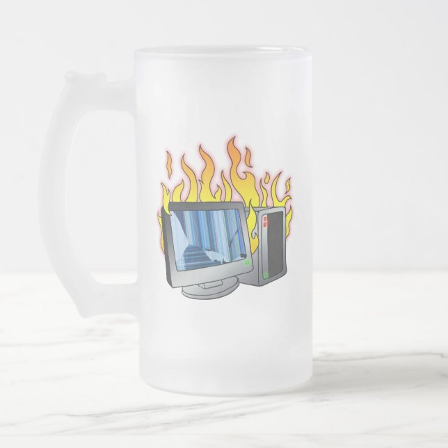Computer Fire Frosted Glass Mug (Left)