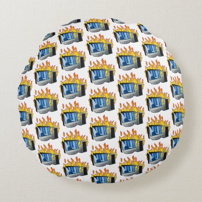 Computer Fire Round Pillow (Front)