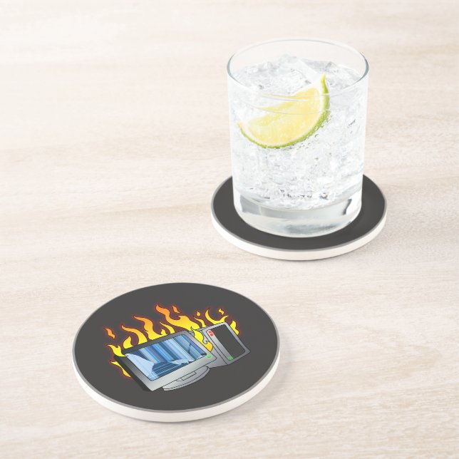 Computer Fire Sandstone Coaster (Side)