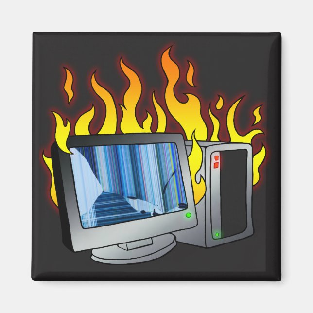 Computer Fire Square Magnet (Front)