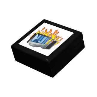 Computer Fire Wooden Jewelry Keepsake Box