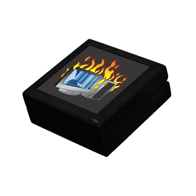 Computer Fire Wooden Jewelry Keepsake Box (Side)