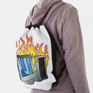 Computer Fire Zazzle Drawstring Backpack