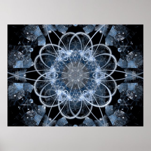 Computer fractal illustration of gray blue winter  poster (Front)