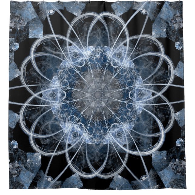 Computer fractal illustration of gray blue winter  shower curtain (Front)
