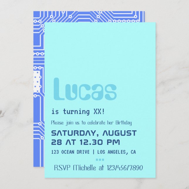 Computer Geek Birthday Party Invitation (Front/Back)
