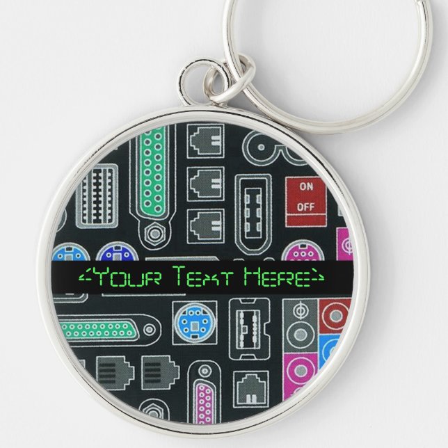 Computer Geek Black Input Pattern Key Chain (Front)