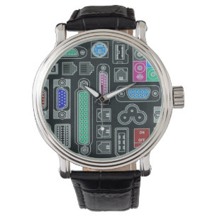 Computer Geek Black Input Pattern Wrist Watch