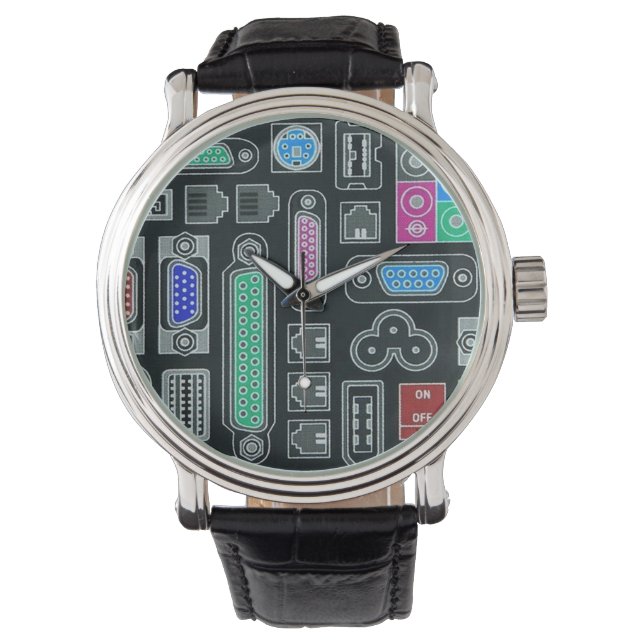 Computer Geek Black Input Pattern Wrist Watch (Front)