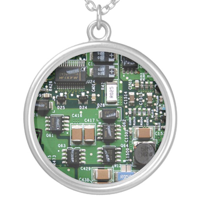 Computer geek charm silver plated necklace (Front)